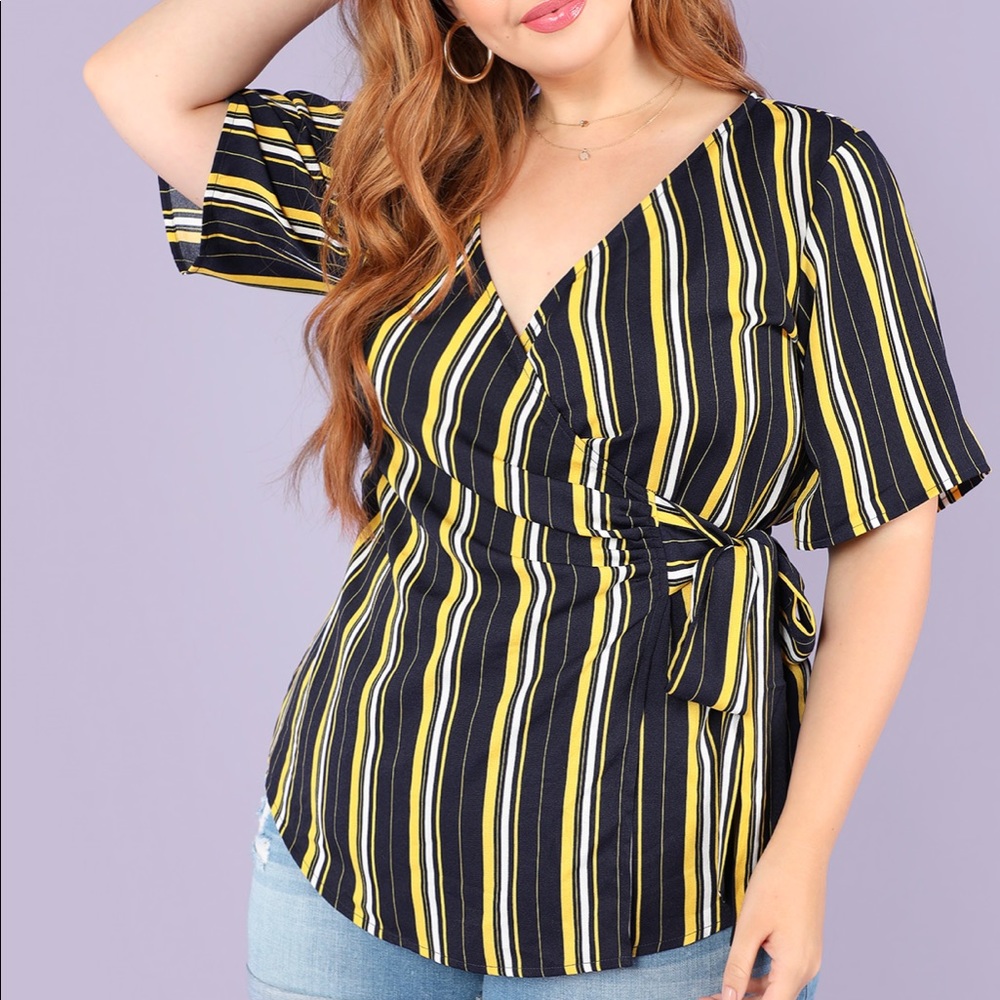 Cici Striped Tie Waist Top•1X-3X